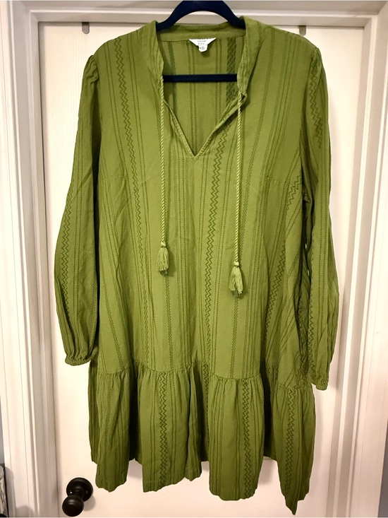 crown & ivy Dresses & Skirts - Crown & Ivy XL Olive Green Cotton Boho Peasant Tassel Tiered Dress